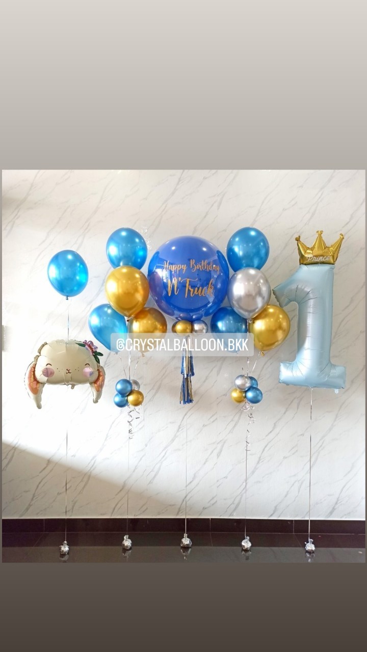 ลูกโป่ง วันเกิดเด็ก ลูกโป่งยาง ขนาด 24" สีน้ำเงิน 1 ลูก พร้อม ช่อลูกโป่งสีโครเมี่ยม ช่อ 5 ลูก 2 ช่อ,ฟอยล์ตัวเลข 40" 1 ชิ้น,ฟอยล์กระต่ายหูตก 1 ชิ้น พร้อมตกแต่ง สามารถเปลี่ยนสีลูกโป่ง/เปลี่ยนข้อความ/เปลี่ยนขนาด/เปลี่ยนสี-ฟอยล์ตัวเลข-ฟอยล์ตกแต่งได้