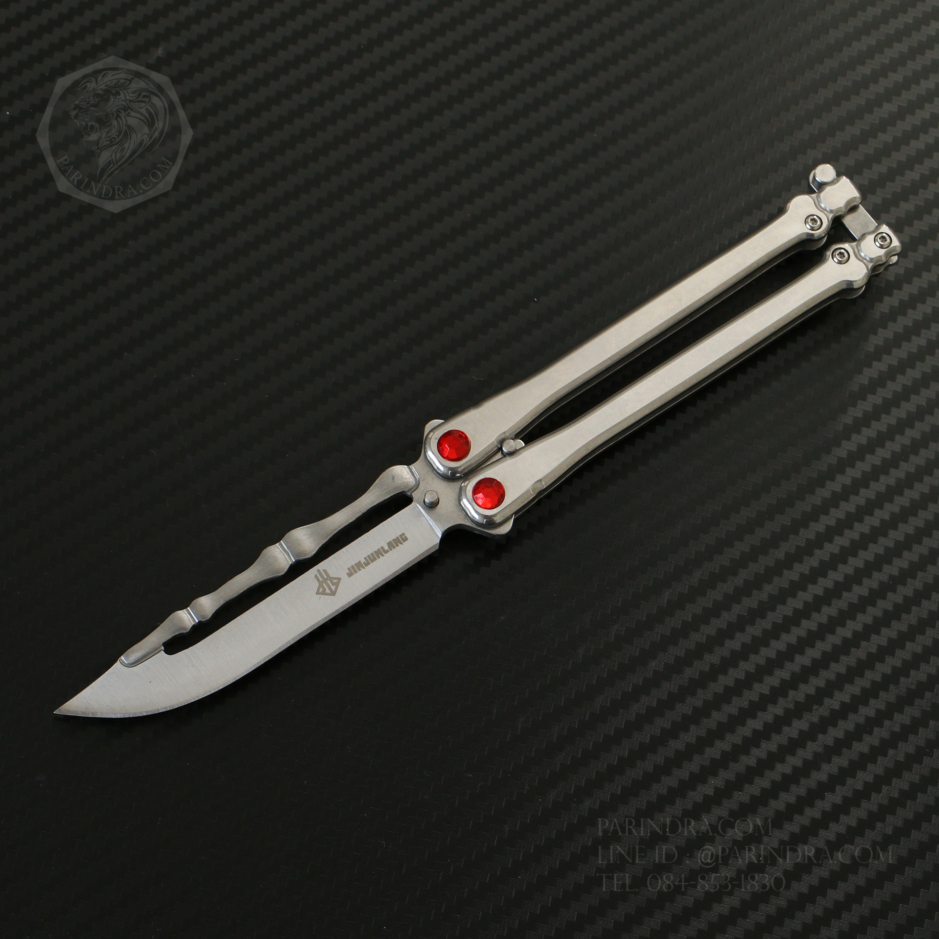 มีดปีกผีเสื้อ Balisong JINJUNLANG ด้ามกระดูก เพชรแดง