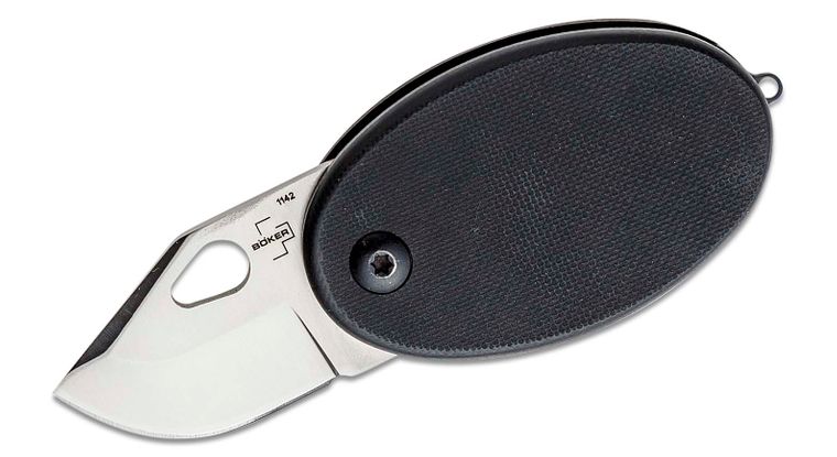 L'Egg Folding Neck Knife with D2 Satin Clip Point Blade and Black G10 Handles with Neck Chain