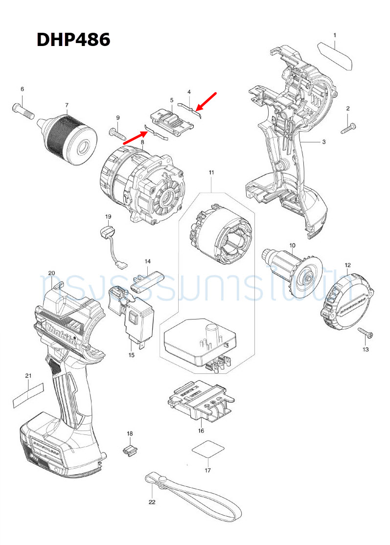 LEAF SPRING สว่านเจาะกระแทกไร้สาย Makita มากีต้า DHP458 [#8], DHP486, DDF486 [#4] Pn.232220-0 (แท้) ##