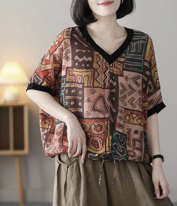 เสื้อคอวีทรงโอเวอร์ไซส์ ผ้าTencel