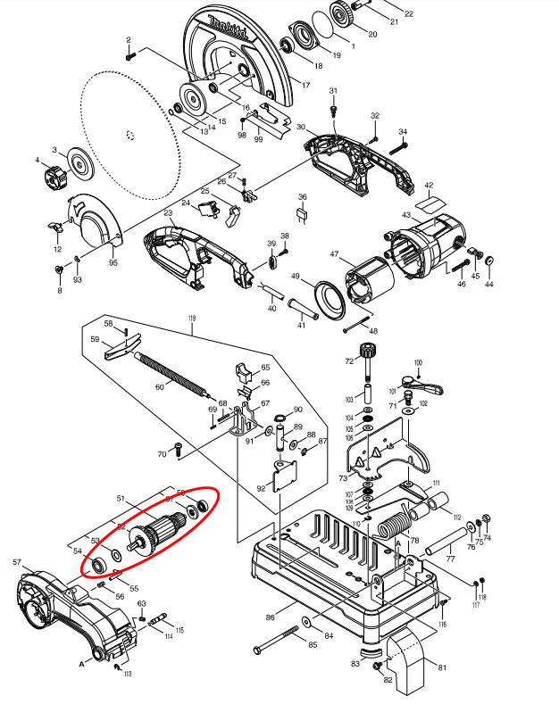 ทุ่น แท่นตัด Makita มากีต้า LW1400, LW1401 (แท้) ## (*)