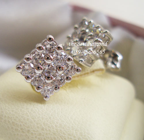 สินค้าหมด==BE307RD ต่างหูเพชร กรอบสี่เหลี่ยมเพชร 9 เม็ด รูปแบบเก๋มากๆ ใส่ได้ทั้งสี่เหลี่ยมจตุรัสแบบ ตรงๆ หรือ เฉียงก็สวย เพชรวิ๊งๆเลย ใส่ติดหู ดูไฮโซ