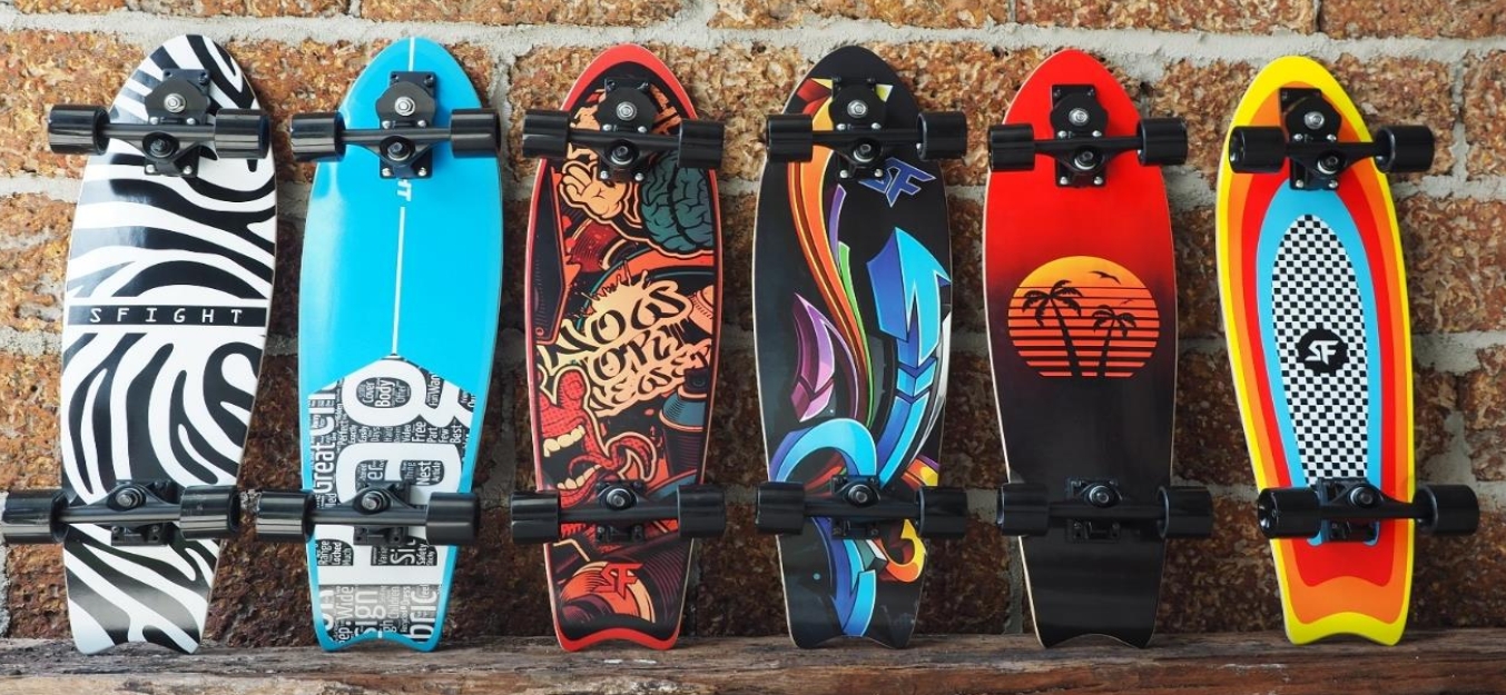 Surf Skate ยี่ห้อ S-Fight รุ่น S7 FishDeck ทรัค S7 (หน้าไว ปั้มง่าย พริ้วตัว) บอร์ดทรง หางปลา ไม้เมเปิ้ล 7 ชั้น หนา13มิล