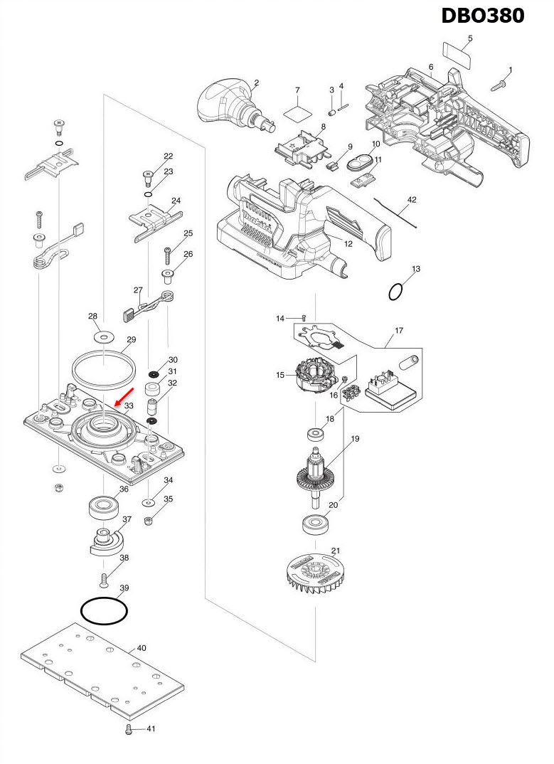 BASE Makita รุ่น BO3710 [#40], DBO380 [#33] Pn.318484-1 (แท้) ##(**)