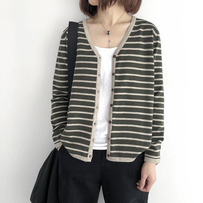 เสื้อคลุมผ้ายืดไหมพรมลายทาง