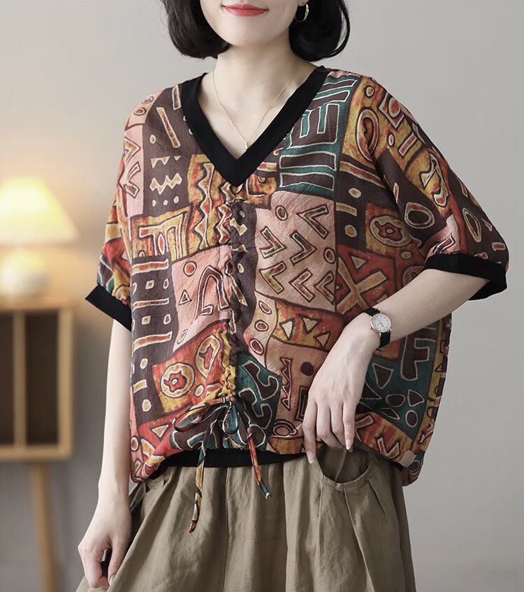 เสื้อคอวีทรงโอเวอร์ไซส์ ผ้าTencel