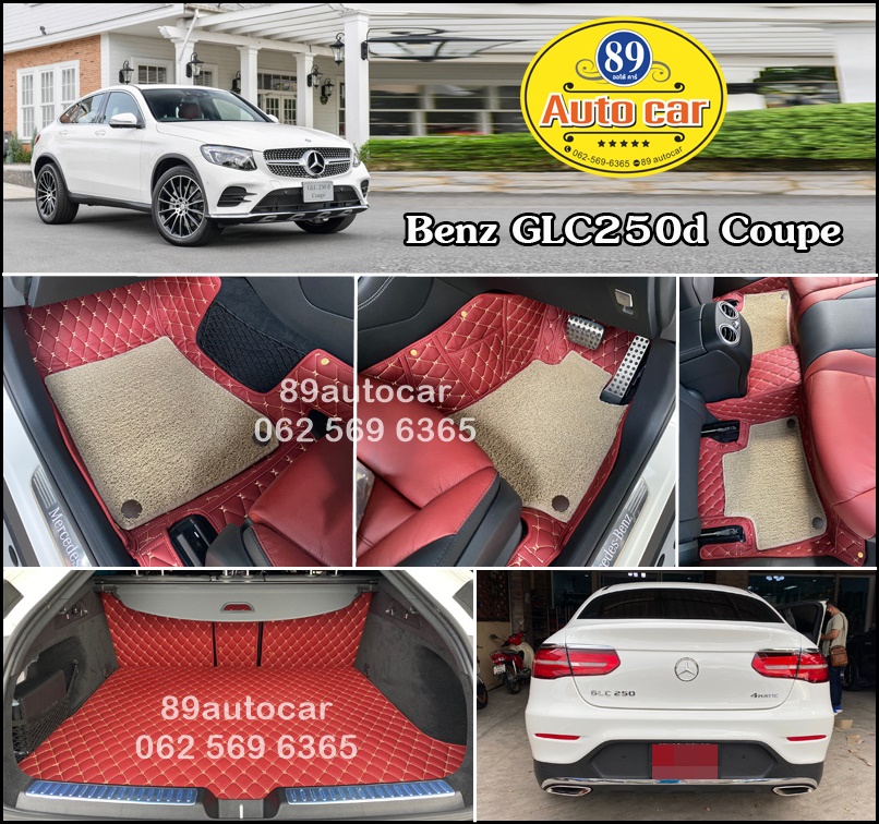 พรมปูพื้นรถยนต์ Benz GLC250d Coupe ปูพรม7D สีแดงไวน์ + พรมไวนิลดักฝุ่น สีครีม เต็มคัน