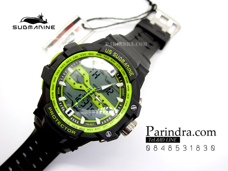 นาฬิกา US submarine Protector รุ่น TP3152M สีดำตัดเขียว จอพื้นหลังสีเทา