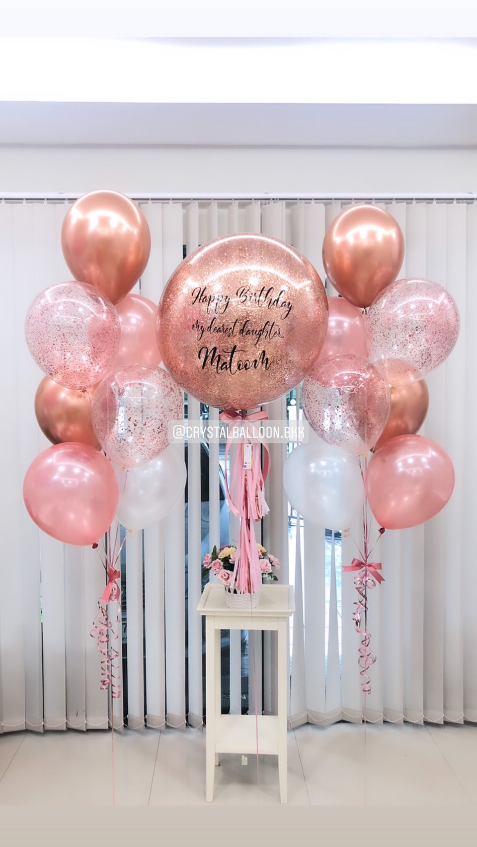 ลูกโป่ง วันเกิด Bubble ขนาด 24" สีโรสโกล พร้อม ช่อลูกโป่ง ช่อ 7 ลูก 2 ช่อ,ลูกโป่งใส ใส่กลิตเตอร์ พร้อมตกเเต่ง สามารถเปลี่ยนสีลูกโป่ง/เปลี่ยนข้อความ/เปลี่ยนขนาดได้