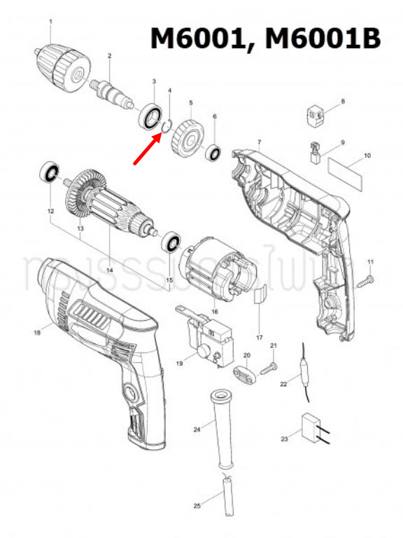 แหวนสปริง สว่าน Maktec , Makita MT606, MT607 [#4], MT904 [#33], GA7060, GA9060, M6001, M6001B, M6002, M6002B [#4] Pn.233925-5 (แท้) ##(**)