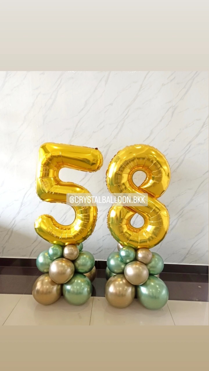 ลูกโป่ง วันเกิด ฟอยล์ตัวเลข ขนาด 40" สีทอง ตั้งฐาน 2 ชิ้น พร้อมตกแต่ง สามารถเปลี่ยนสีลูกโป่ง/เปลี่ยนสี-ฟอยล์ตัวเลขได้