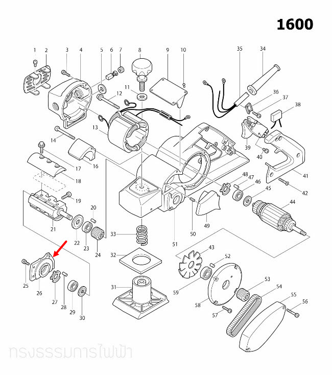 ฝาลูกปืน กบไฟฟ้า ขนาด 3 นิ้ว Makita มากีต้า รุ่น 1600 [#26] Pn.156959-0