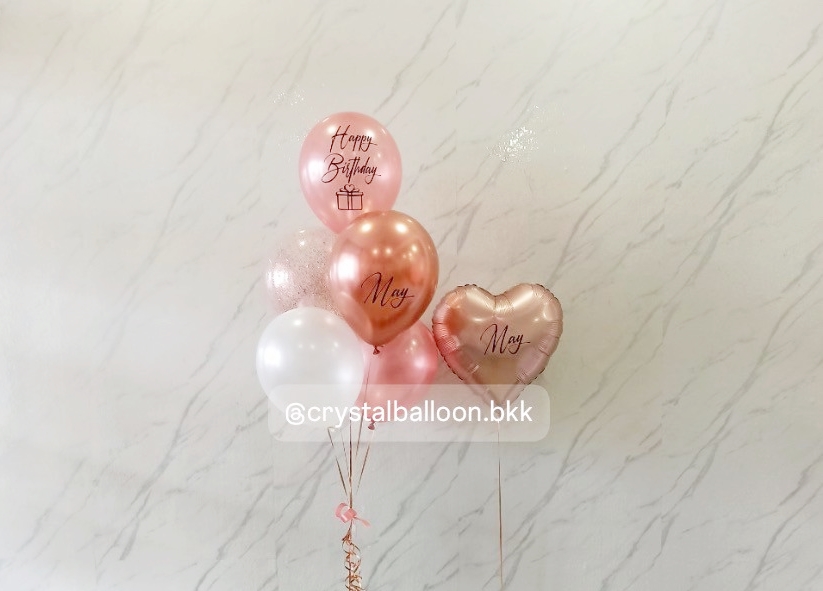 ลูกโป่ง วันเกิด ลูกโป่งช่อ 5 ลูก 1 ช่อ พร้อม ฟอยล์หัวใจ ขนาด 18" 1 ชิ้น ธีมสีโรสโกลด์ พร้อมตกแต่ง สามารถเปลี่ยนสีลูกโป่ง/เปลี่ยนข้อความได้