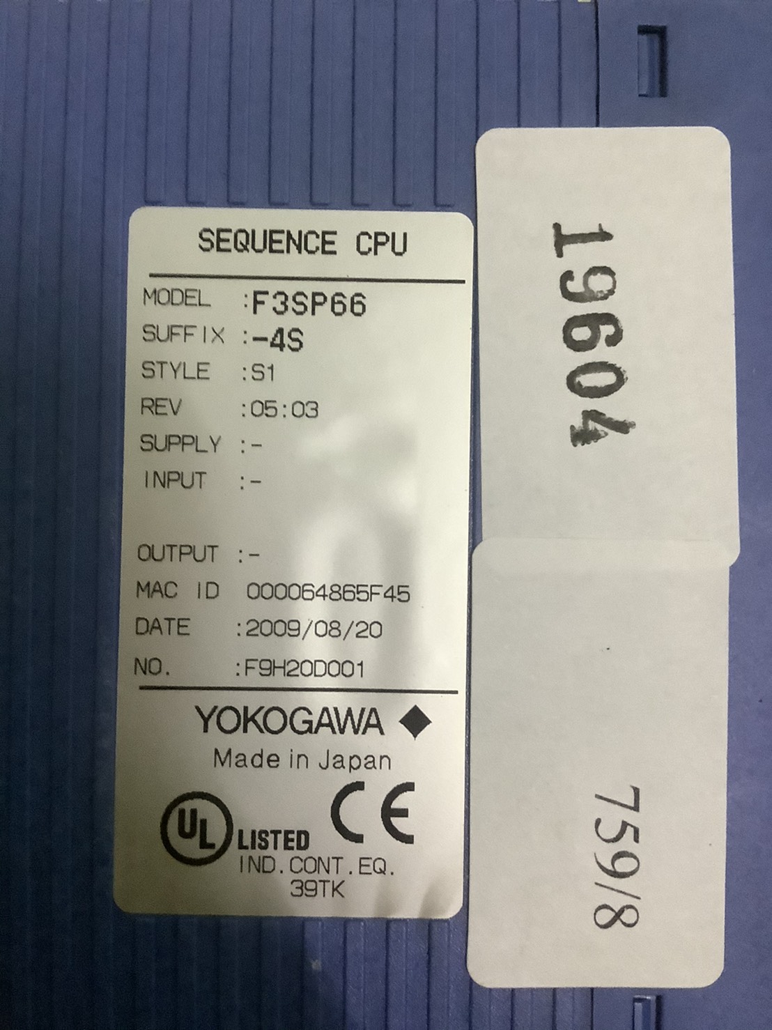F3SP66 PLC " YOKOGAWA "