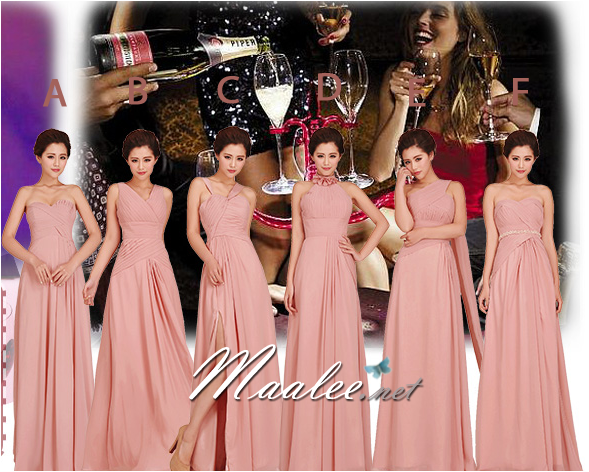 พร้อมส่ง ชุดราตรียาว สีชมพู Nude ชุดเพื่อนเจ้าสาว Nude-002F