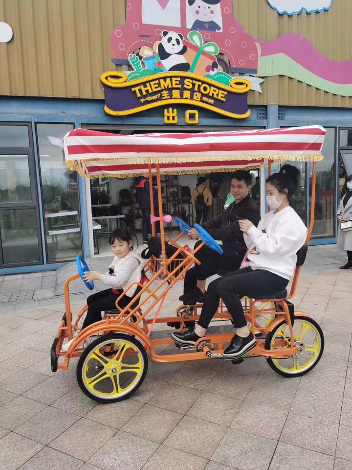 จักรยานหรรษา Favorite FO-01 SURREY BIKE แบบ 2 คนปั่น+ 1 เก้าอี้เด็ก+ร่มกันแดด ปั่นพร้อมกัน หรรษาทั้งครอบครัว พร้อมได้ออกกำลังกาย