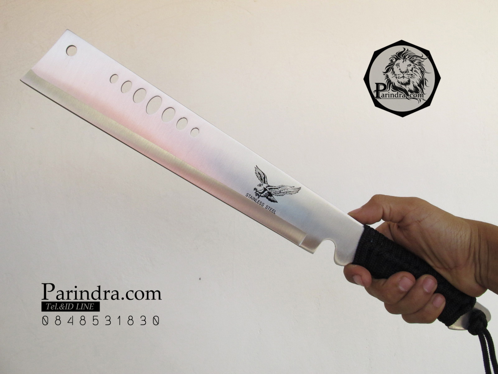 มีดยาวเดินป่า Hawk สปาร์ต้า หัวตัด ขนาด 18.5 นิ้ว ด้ามเชือกถักสีดำ