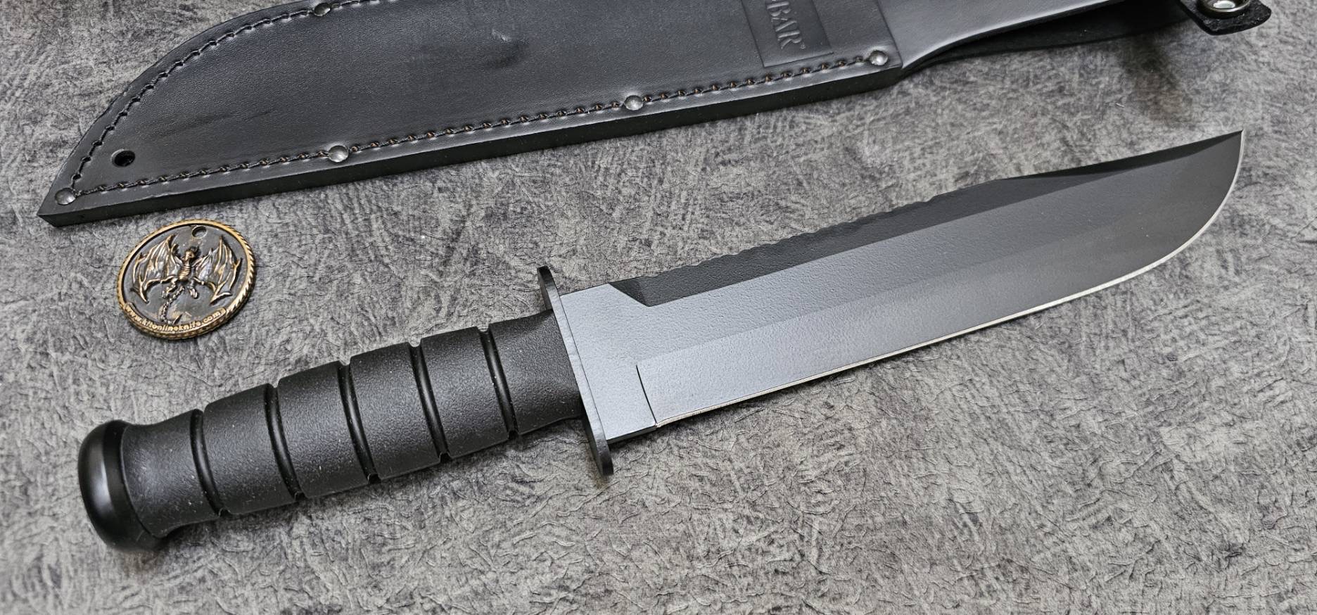 Ka-Bar Bowie Big Brother Fixed Blade Knife Kraton Serr Top (9.37" Black)