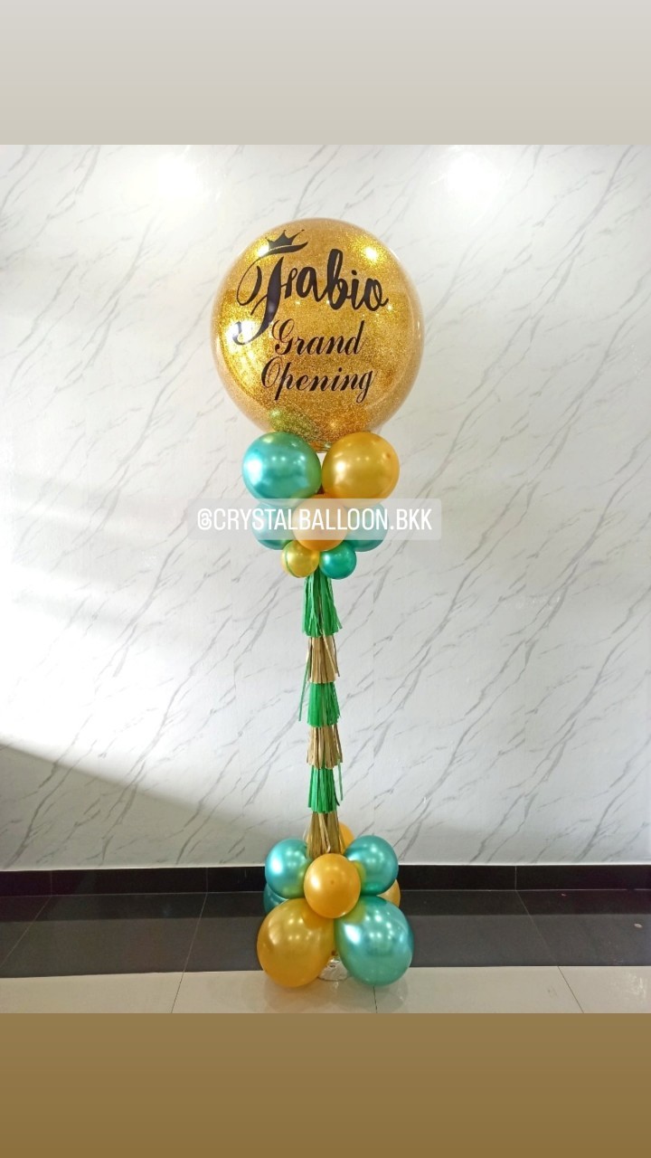 เสาลูกโป่ง เปิดร้าน Bubble ขนาด 36" กลิตเตอร์สีทอง 1 เสา พร้อมตกแต่ง สามารถเปลี่ยนสีลูกโป่ง/เปลี่ยนข้อความได้