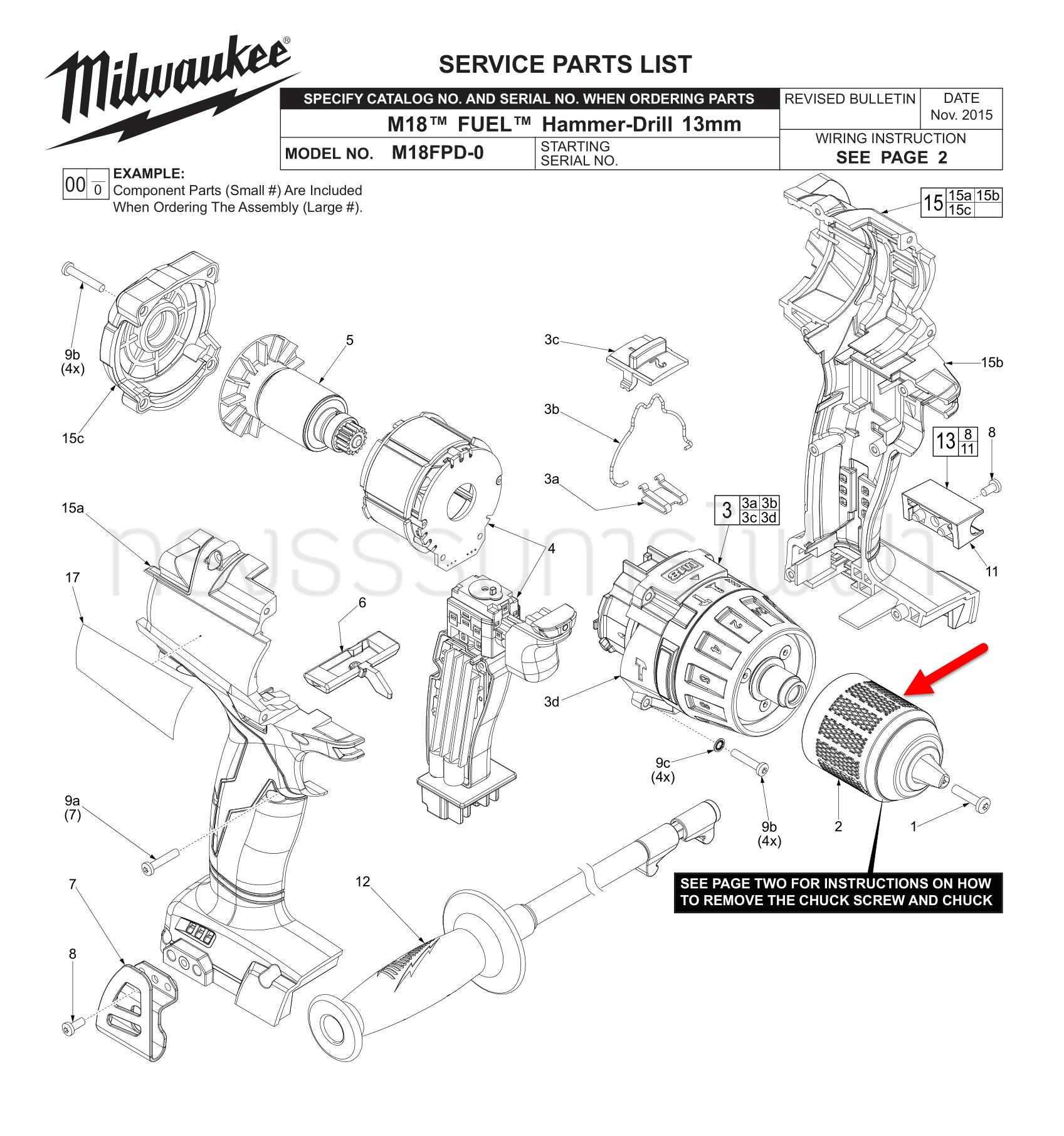 หัวจับดอกสว่าน สว่านกระแทกไร้สาย Milwaukee มิลวอกี้ M18 FPD, M18 FPD2, M18 FPD2-0, M18FPD2-502C SA Pn.673408011 (แท้)##