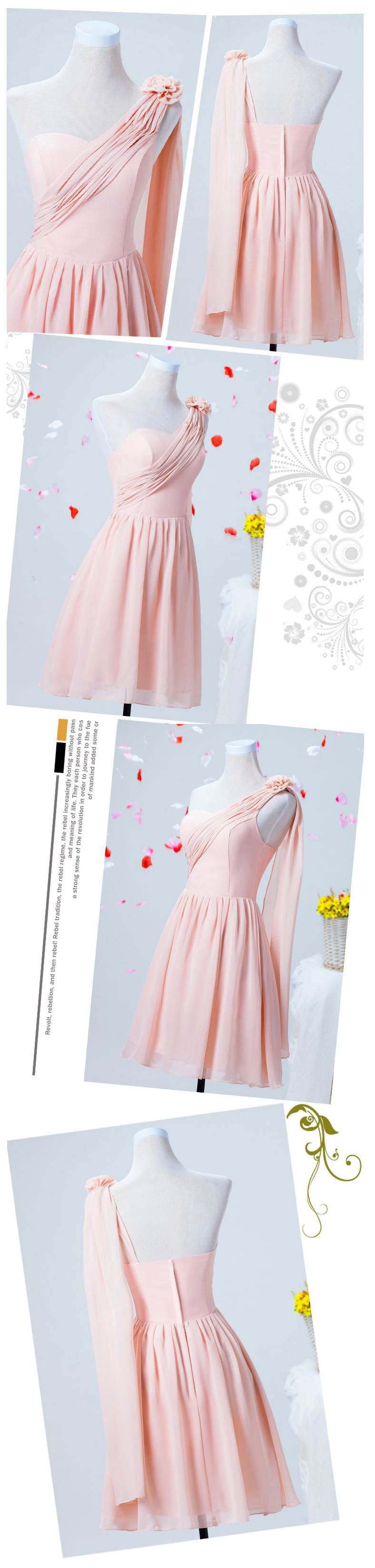 พร้อมส่ง ชุดราตรีสั้น สีชมพูอ่อน ชุดเพื่อนเจ้าสาว Pink-001D