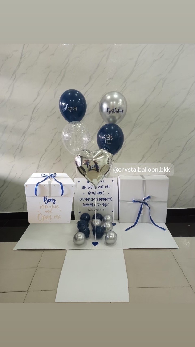 Happy Birthday Surprised Box กล่องเซอร์ไพรส์วันเกิด ฟอยล์หัวใจ ขนาด 18" 1 ชิ้น พร้อม ลูกโป่งใส ใส่ Confetti พร้อมตกแต่ง สามารถใส่รูปได้ 2 ใบ สามารถเปลี่ยนสีลูกโป่ง/เปลี่ยนสีข้อความ/เปลี่ยนฟอยล์ตกเเต่งได้