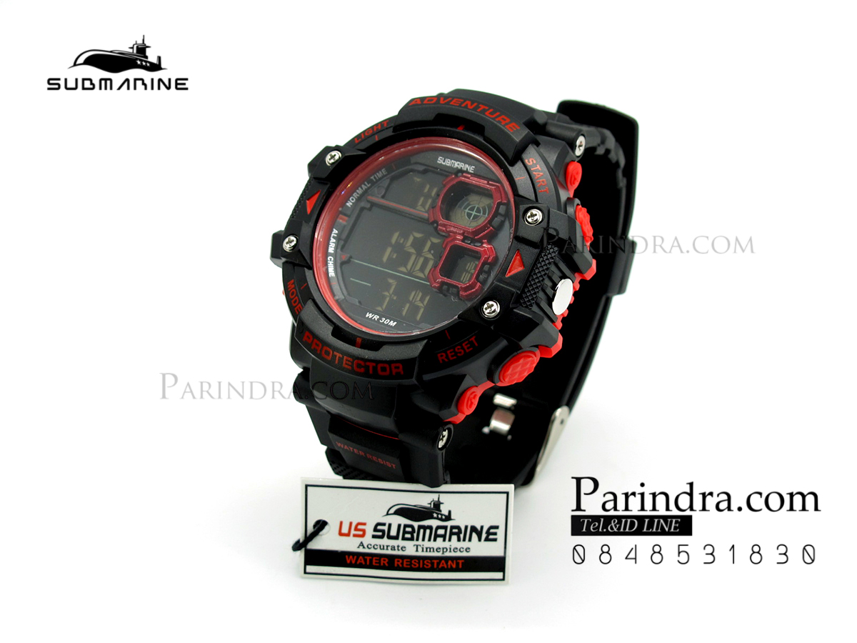 นาฬิกา US submarine TP1334M สีดำขอบแดง พื้นหลังดำ