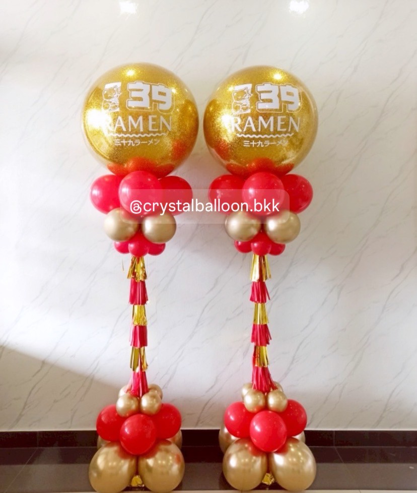 เสาลูกโป่ง เปิดงาน Bubble ขนาด 24" กลิตเตอร์สีทอง 2 เสา พร้อมตกแต่ง สามารถเปลี่ยนสีลูกโป่ง/เปลี่ยนข้อความได้