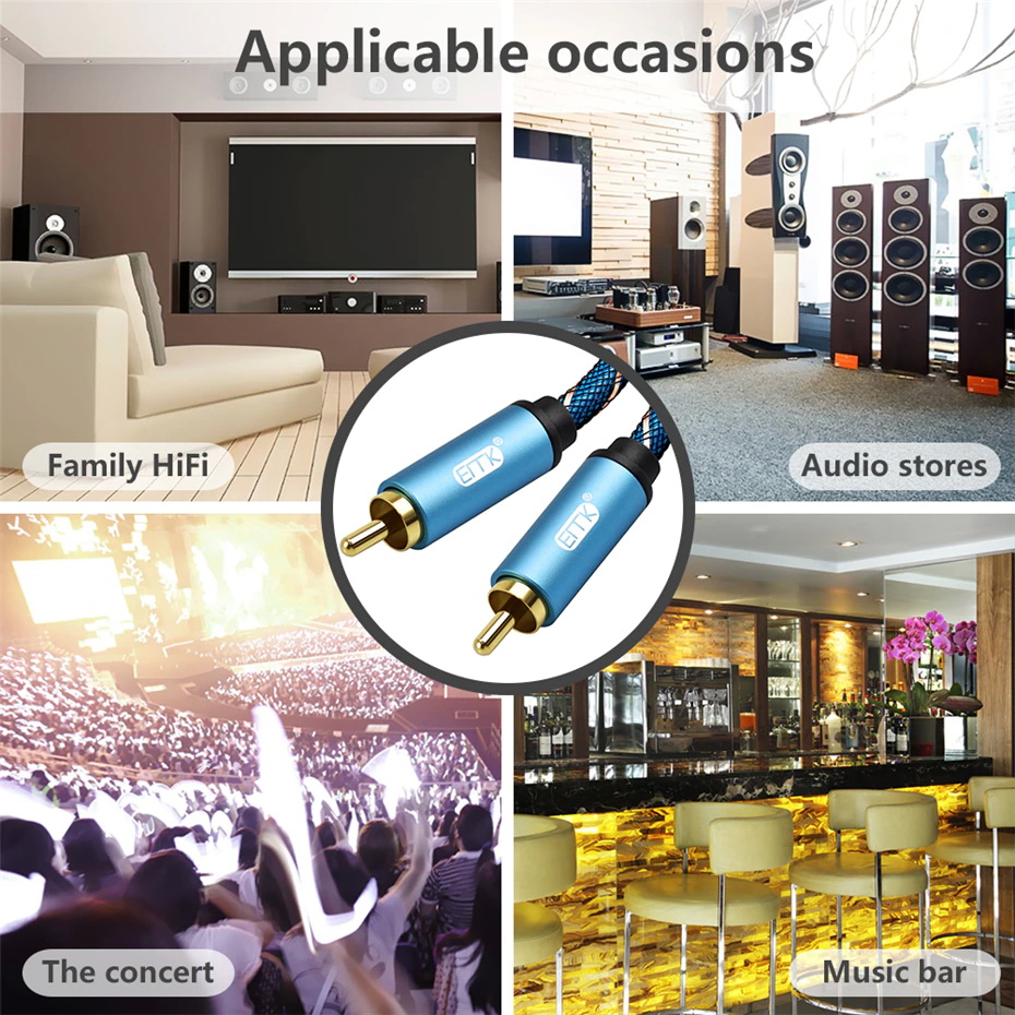 ขาย ERTK RCA to RCA สีฟ้า สาย RCA หุ้มฉนวน Nylon ถัก สำหรับเครื่องเสียง