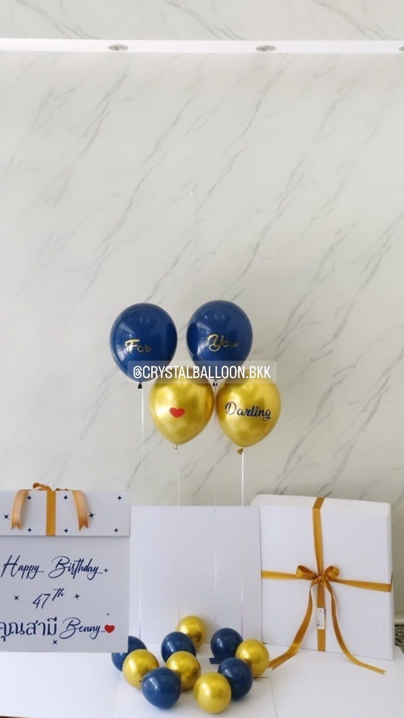Happy Birthday กล่องเซอร์ไพรส์วันเกิด พร้อม ลูกโป่ง 4 ลูก พร้อมตกเเต่ง สามารถใส่รูปได้ 2 ใบ สามารถเปลี่ยนสีลูกโป่ง/เปลี่ยนสีข้อความได้