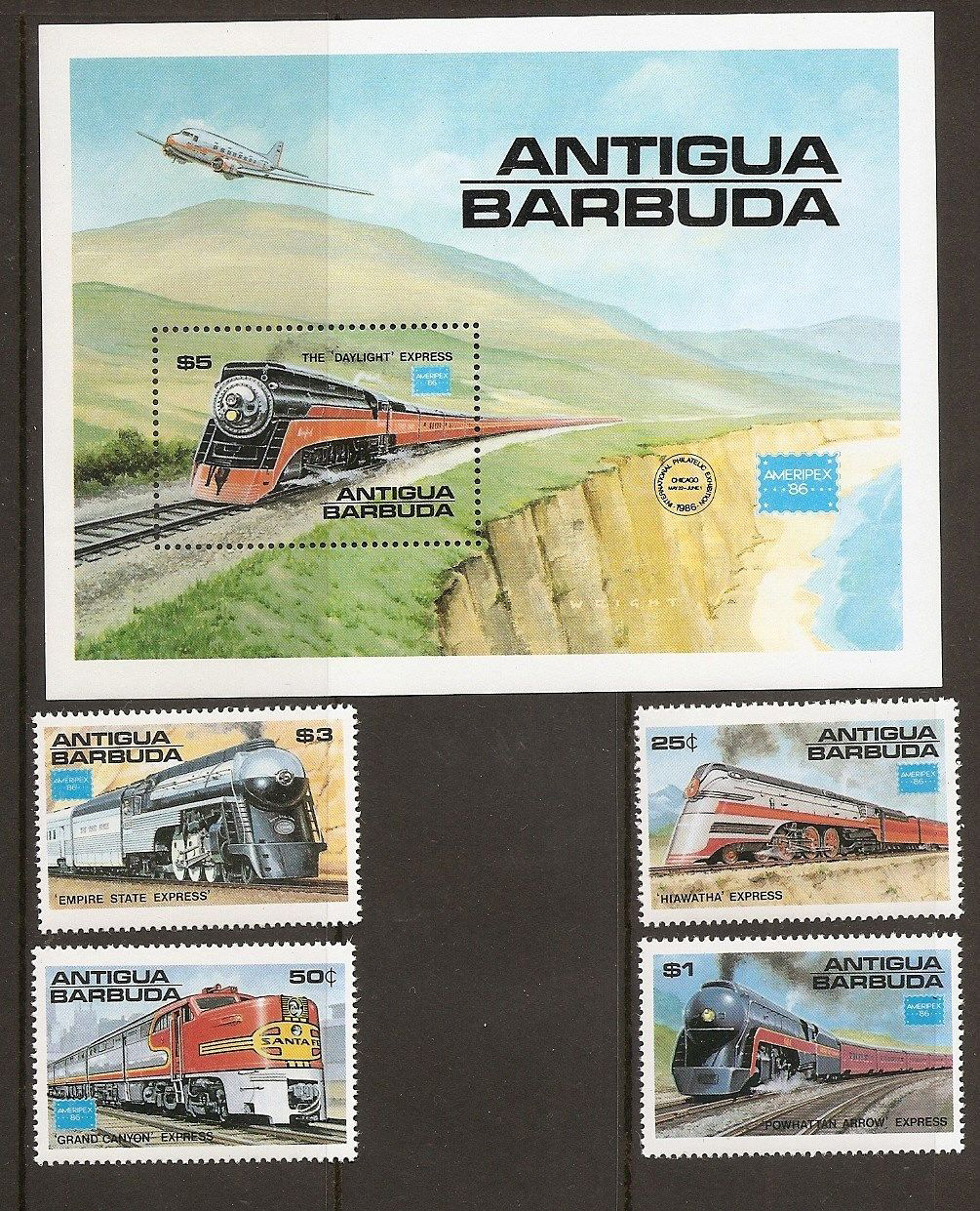 แสตมป์แอนติกาและบาร์บูดา ชุด TRAINS ปี 1986 - Antigua and Barboda