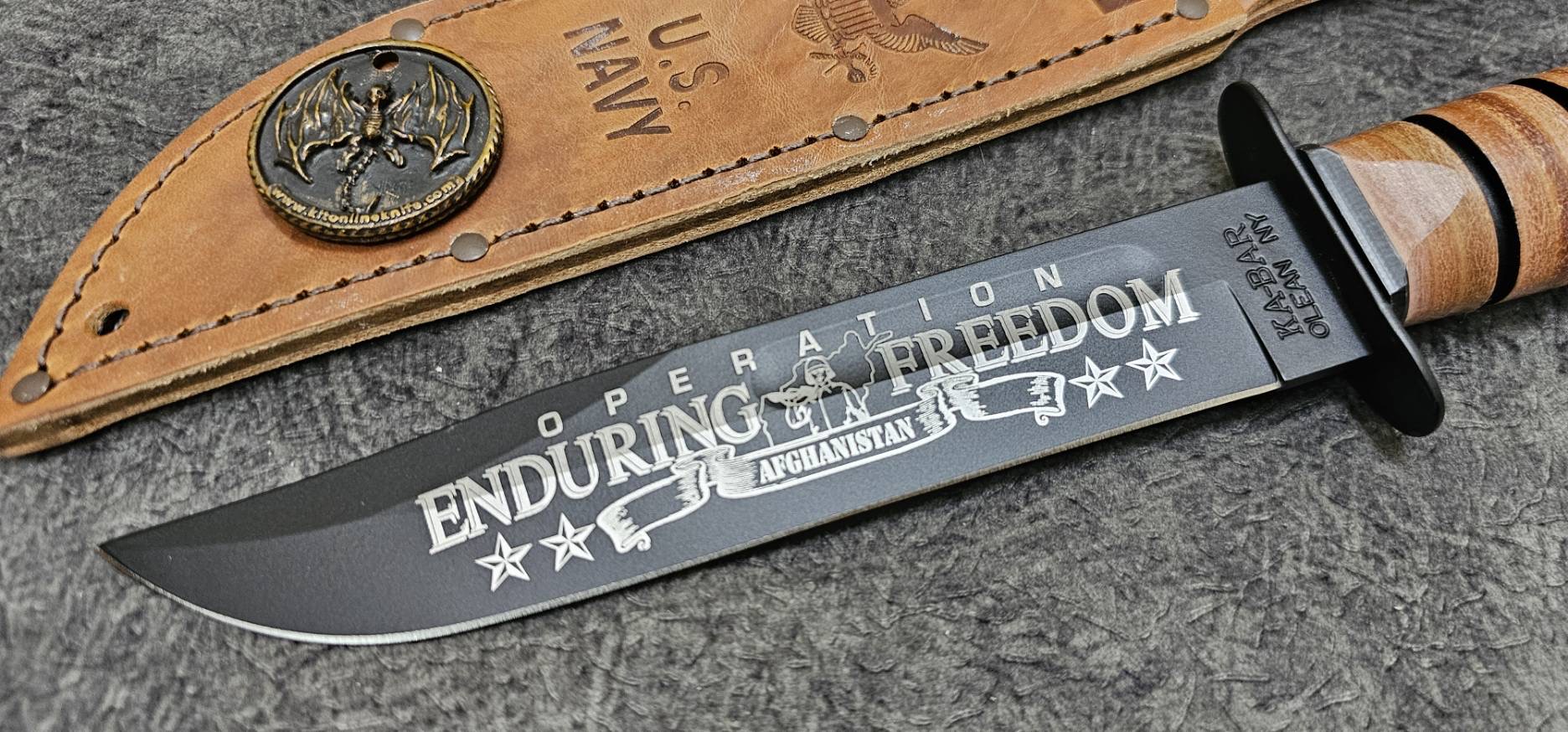 Ka-Bar Bowie Navy Operation Enduring Freedom Fixed Blade Knife (7" Black)