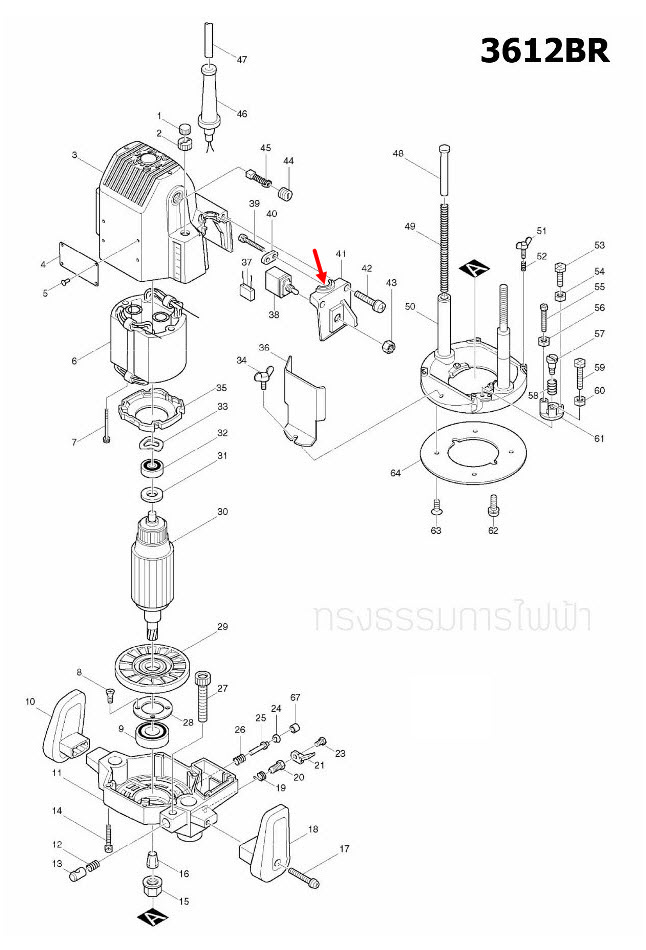 ฝาปิดสวิทซ์ เราท์เตอร์ (Router) Makita 3612BR [#41] Pn.410297-7 (แท้) ##