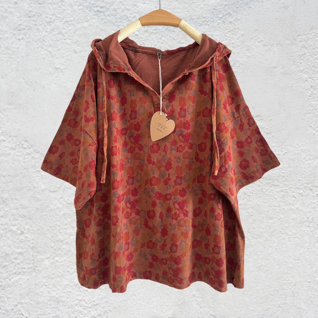 เสื้อยืดฮู้ดลายดอกไม้
