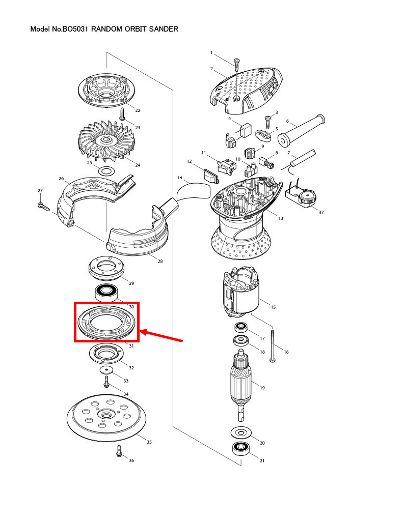 BRAKE RING เครื่องขัดกระดาษทรายกลม 5 นิ้ว Makita BO5031, MT924 [#31] Pn.424131-5 (แท้) ##(*)