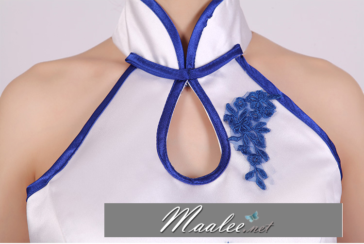 พร้อมเช่า ชุดแฟนซี ชุดราตรียาว ชุดจีน กี่เพ้า สีขาว น้ำเงิน แบบเก๋