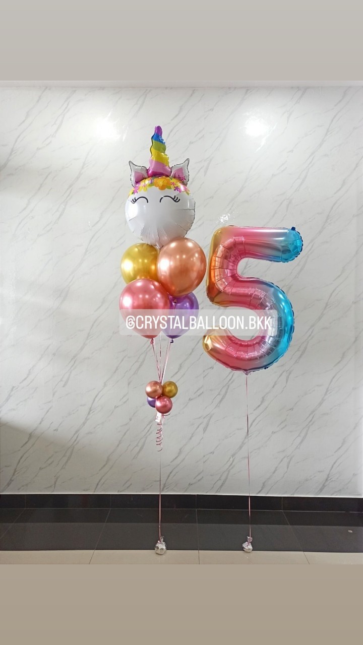 ลูกโป่ง วันเกิดเด็ก ช่อลูกโป่งฟอยล์Unicorn ช่อ 5 ลูก 1 ช่อ พร้อมตกแต่ง ฟอยล์ตัวเลข ขนาด 40" 1 ชิ้น สามารถเปลี่ยนสีลูกโป่ง/เปลี่ยนสี-ฟอยล์ได้