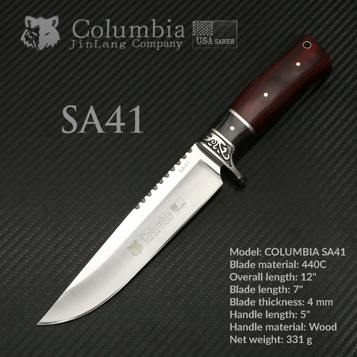 มีดเดินป่า COLUMBIA รุ่น SA41 ด้ามไม้สีน้ำตาลแดง ทรงใบมีดสวย