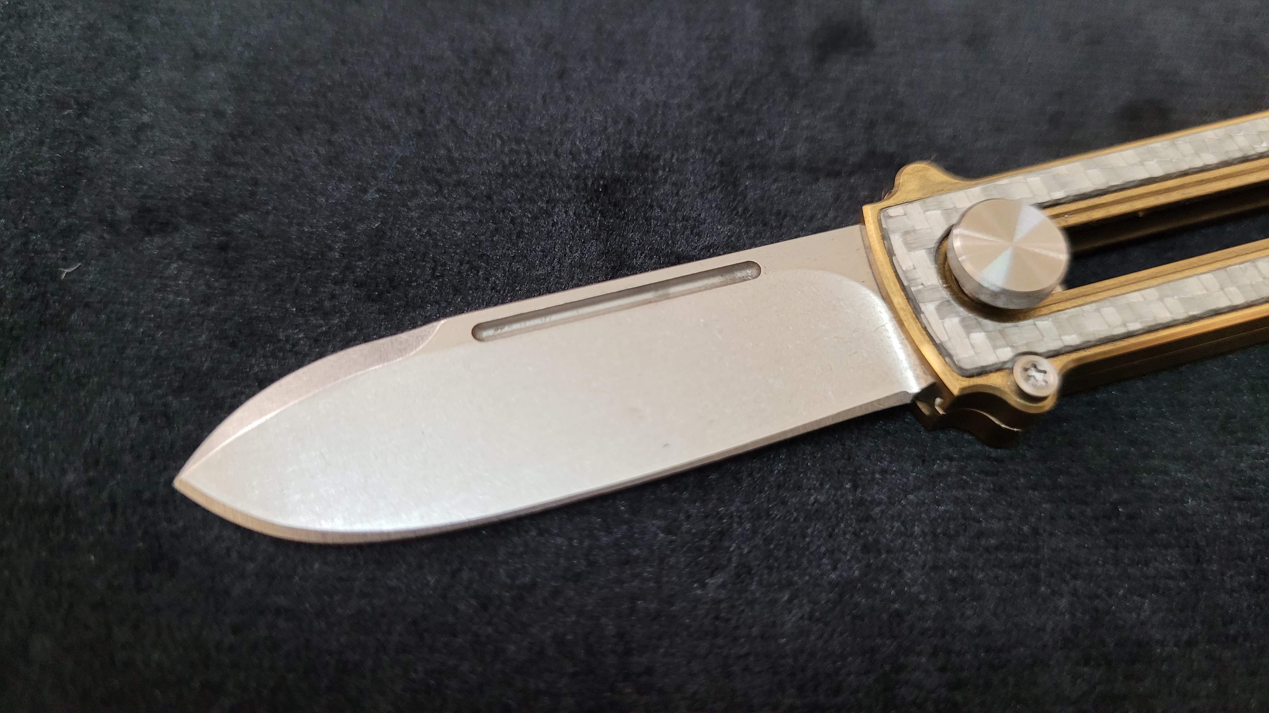 Al Br BarloX with M390 Blade-for a short time Dealer's Cost Silver Carbon Fiber Stonewash Blade