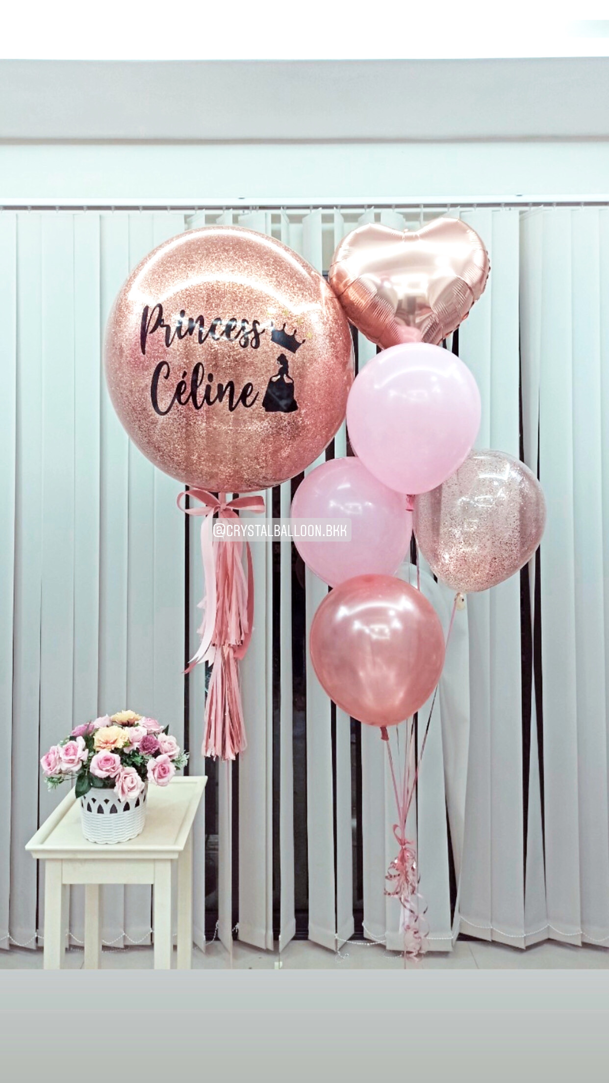 ลูกโป่ง Welcome Baby Girl Bubble ขนาด 24" สีโรสโกล พร้อมตกแต่ง ช่อลูกโป่งฟอยล์หัวใจ ขนาด 18" 1 ช่อ,ลูกโป่งใส ใส่กลิตเตอร์ สามารถเปลี่ยนสีลูกโป่ง/เปลี่ยนข้อความ/เปลี่ยนสี-ฟอยล์ตกแต่ง/เปลี่ยนขนาดได้