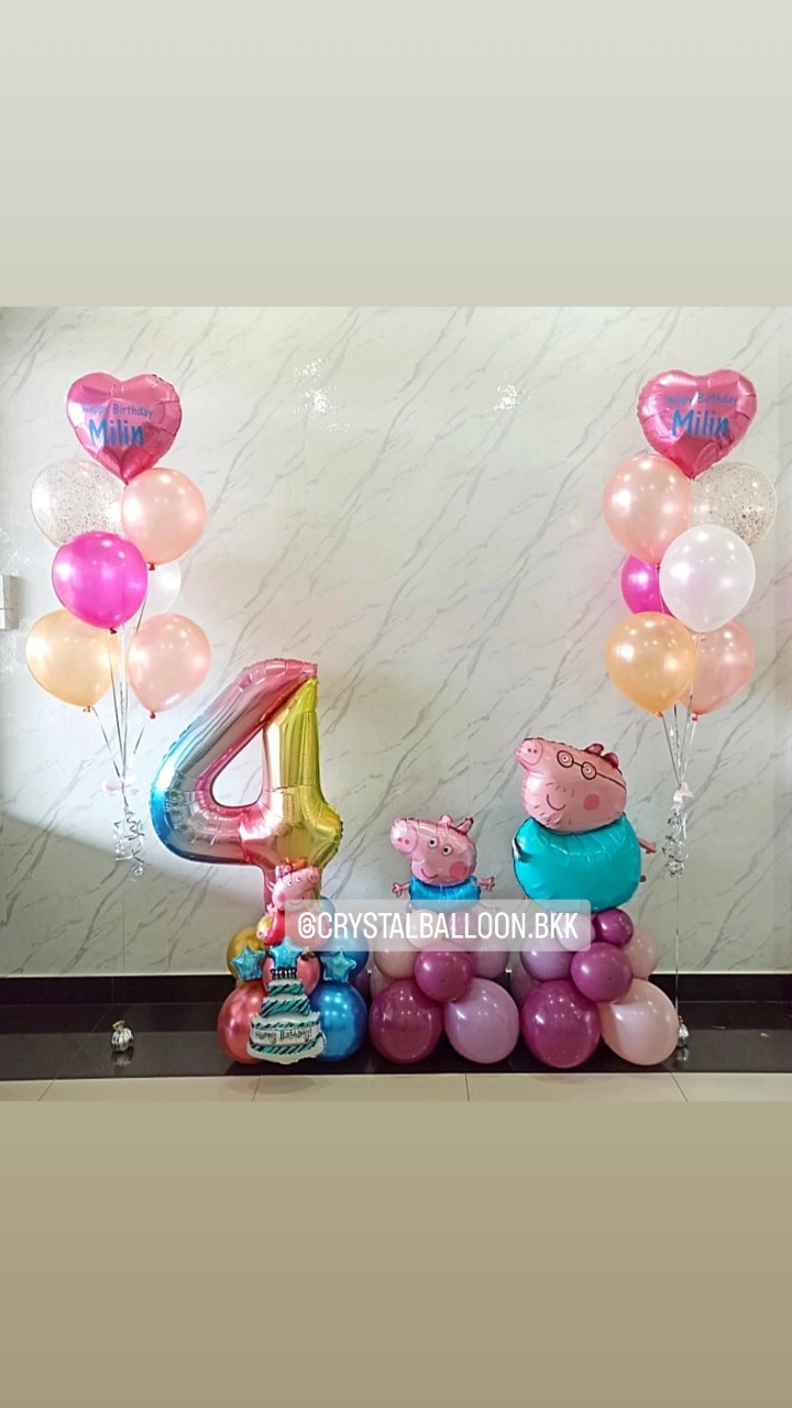 ลูกโป่ง วันเกิดเด็ก ช่อลูกโป่งฟอยล์หัวใจ ขนาด 18" ช่อ 7 ลูก 2 ช่อ พร้อม ฟอยล์ตัวเลข ขนาด 40" ตั้งฐาน 1 ชิ้น,ฟอยล์ Peppa Pig ตั้งฐาน 2 ชิ้น พร้อมตกแต่ง สามารถเปลี่ยนสีลูกโป่ง/เปลี่ยนข้อความ/เปลี่ยนสี-ฟอยล์ตัวเลข/เปลี่ยนฟอยล์ตกแต่งได้