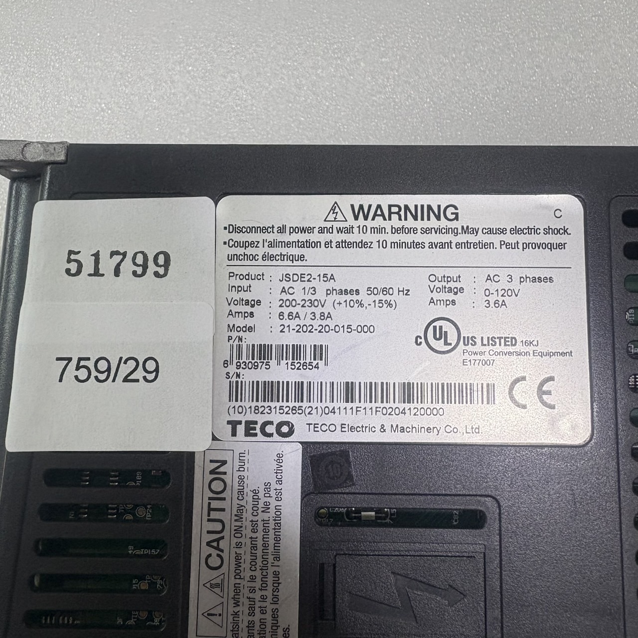 JSDE2-15A SERVO DRIVE " TECO "