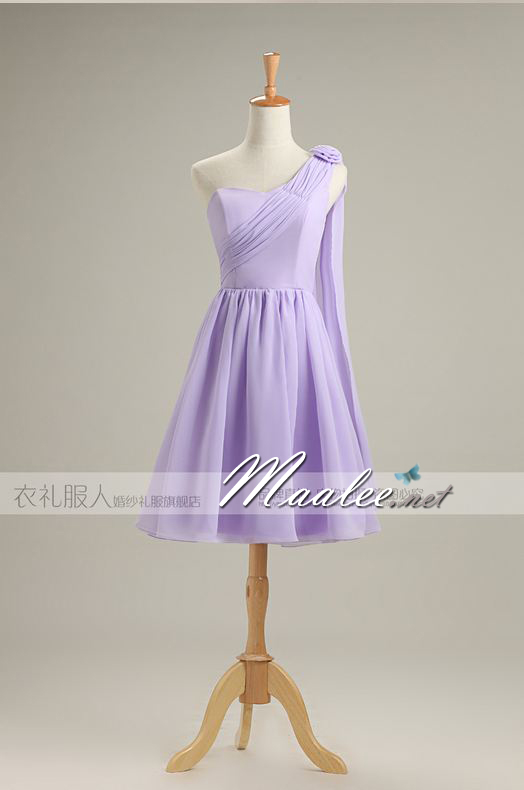 พร้อมส่ง ชุดราตรีสั้น ชุดเพื่อนเจ้าสาว สีม่วงอ่อน Lavender Lv-001D