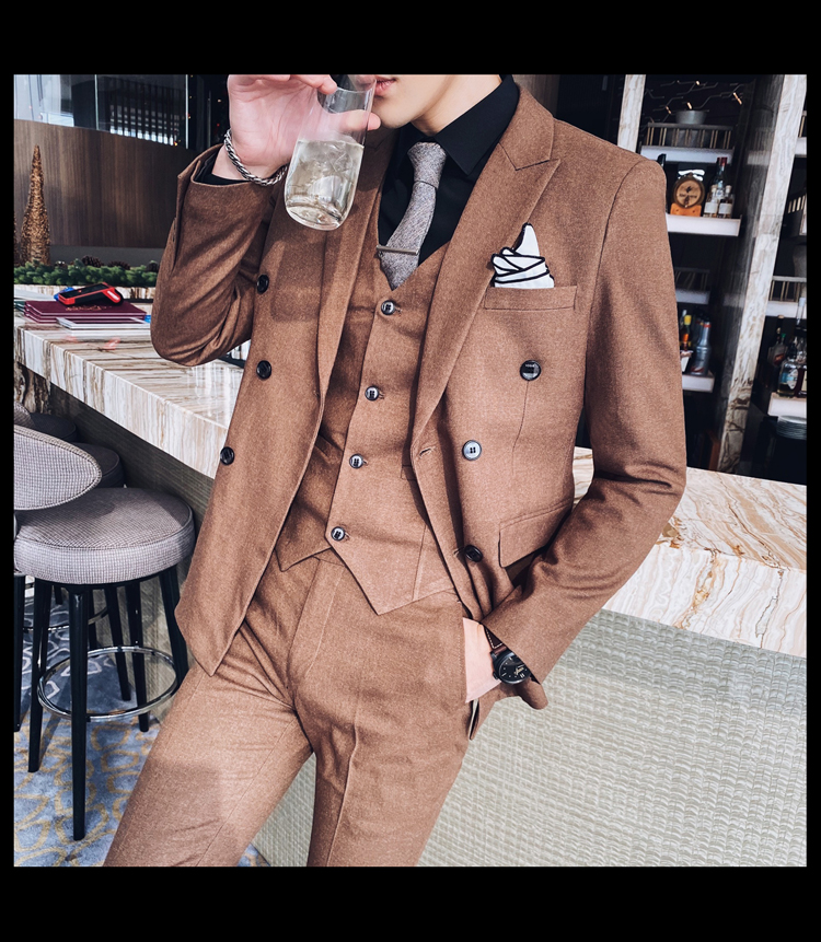Pre-order เสื้อสูทชาย สีน้ำตาล กระดุม2แถว ทรงสลิม