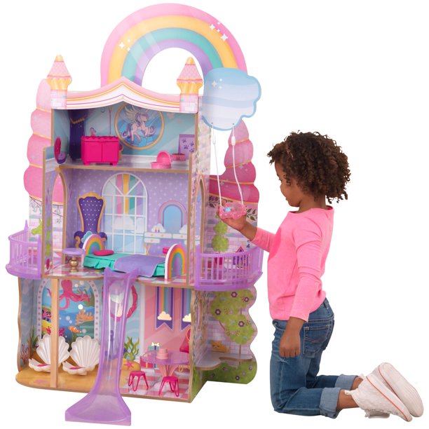 พร้อมส่ง บ้านตุ๊กตาแสนสนุก KidKraft Rainbow Dreamers Unicorn Mermaid Wooden Dollhouse with 15 Accessories