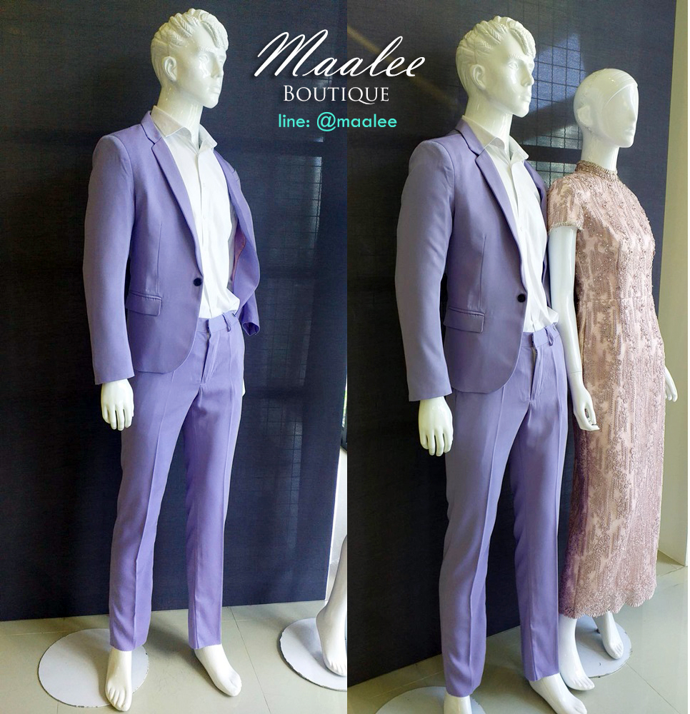 พร้อมเช่า ชุดสูทชาย สีม่วง สไตล์เกาหลี (ไม่มีเสื้อกั๊ก)