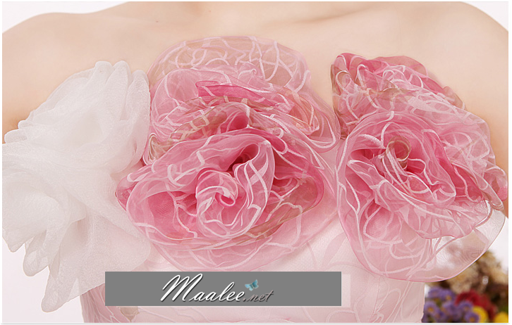 พร้อมเช่า ชุดแฟนซี เช่า 500 ชุดราตรีสั้น เกาะอก สีกุหลาบแต่งดอกไม้สามมิติ พองฟูน่ารักมาก