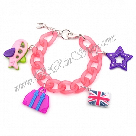 Aznavour สร้อยข้อมือเซลลูโลสจี๋เครื่องบิน, กระเป๋าเดินทาง, ดาว, ธง (Pink)