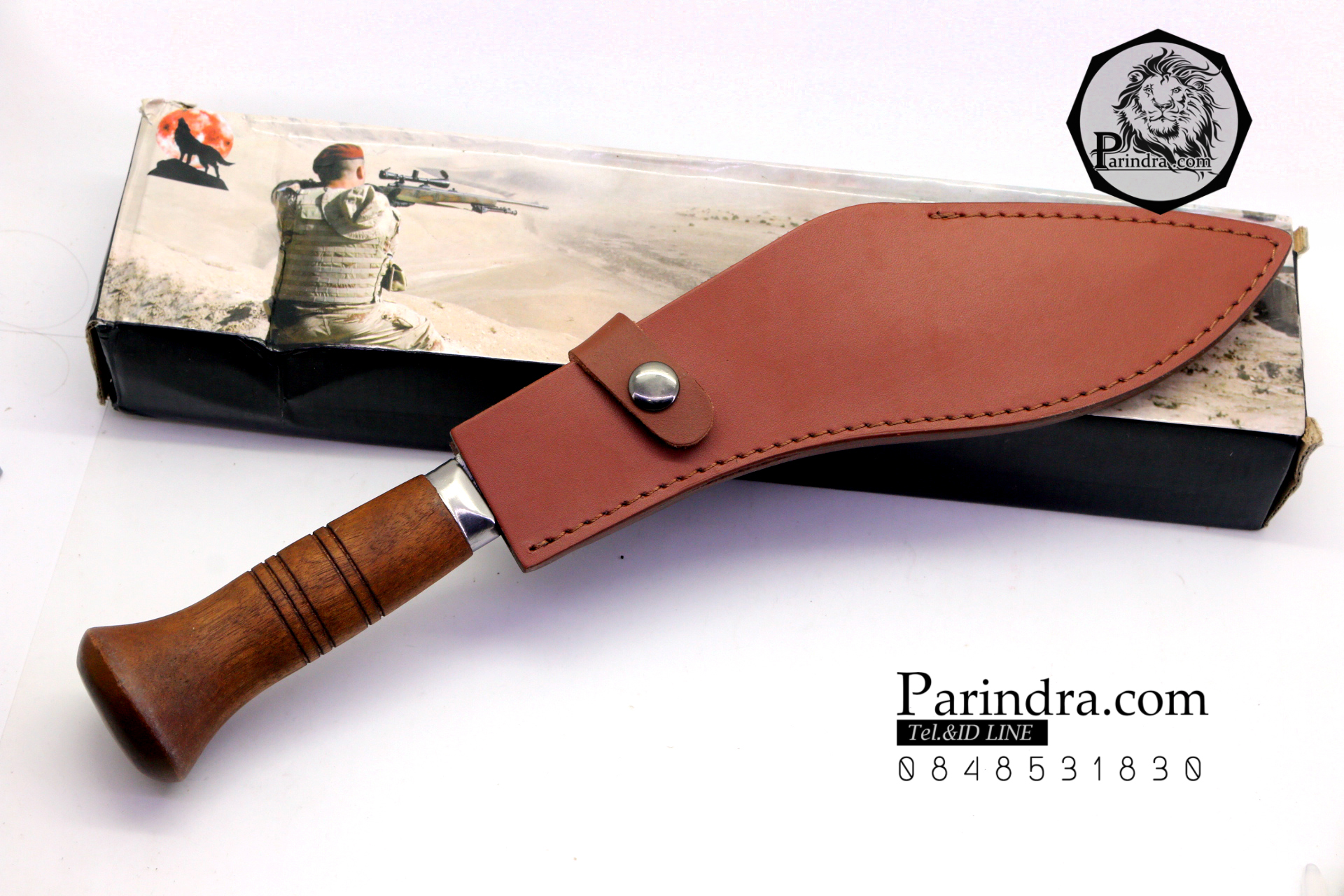 มีดใบตาย มีดเดินป่าทรงกรูข่าลายค้อนตี Kukri ขนาด 14 นิ้ว ด้ามไม้พร้อมปลอกซองหนัง